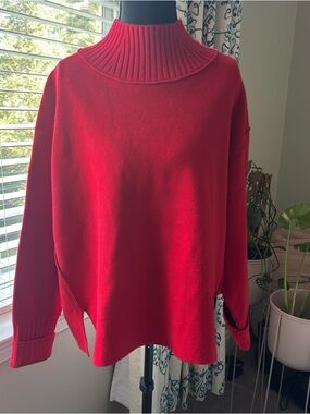 Maeve Red Ribbed Mock-Neck Sweater